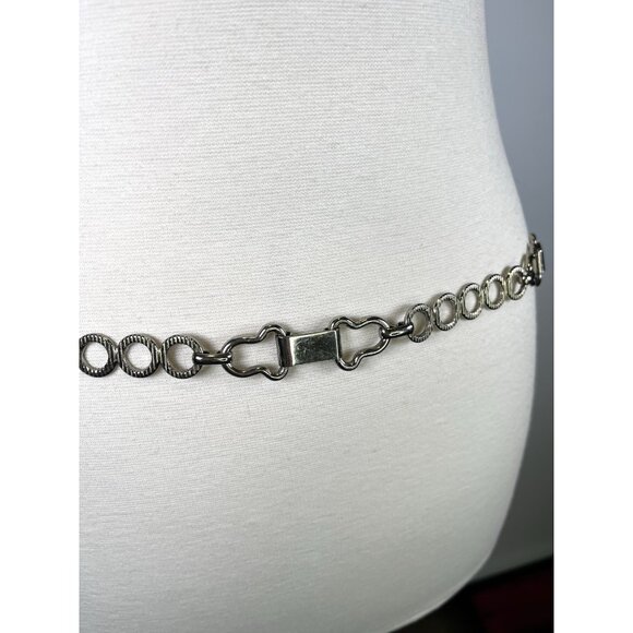 Vintage Silver Tone Metal Chain Waist Belt Boho Circles Adjustable 39” Mod Retro - Picture 6 of 7